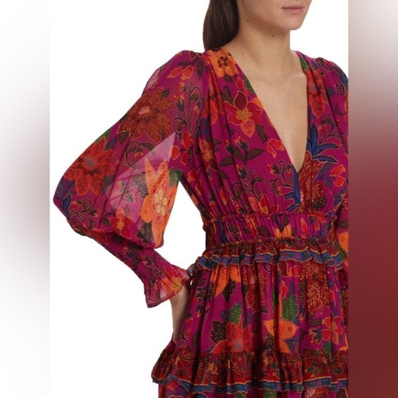 FARM RIO Tropical Tapestry Long-Sleeve Minidress Size M - Picture 9 of 16